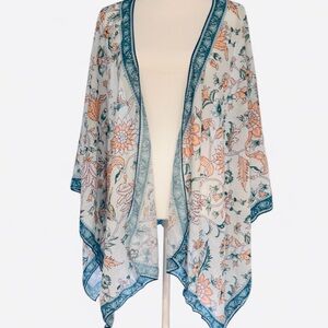 Floral Kimono with Teal Trim